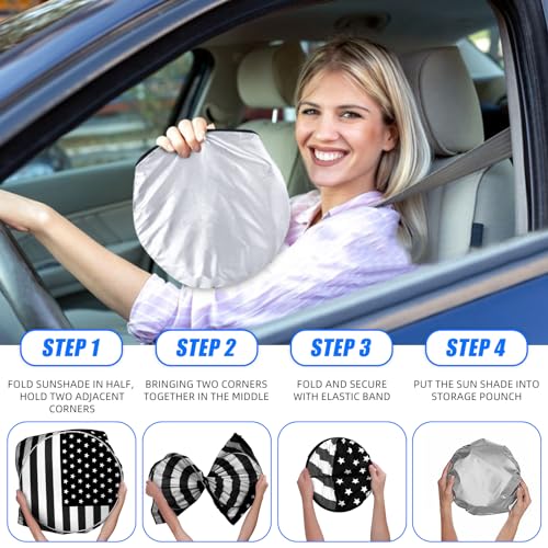 Foldable Windshield Sun Shade with American Patriotic Design-Front Window Sunshade for Cars, Trucks, SUVs Blocking Harmful UV Rays & Heat, Keep Interior Cool, Super Easy to Use & Store - color: Black