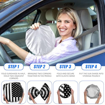 Foldable Windshield Sun Shade with American Patriotic Design-Front Window Sunshade for Cars, Trucks, SUVs Blocking Harmful UV Rays & Heat, Keep Interior Cool, Super Easy to Use & Store - color: Black
