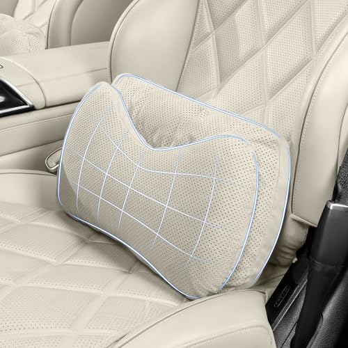Car Lumbar Support Pillow, Suede Car Seat Back Support Pillow for Driving Lower Back Support Cushion for Pain Relief, Universal for Cars SUVs Sedan Home Office (Beige) - color: Beige