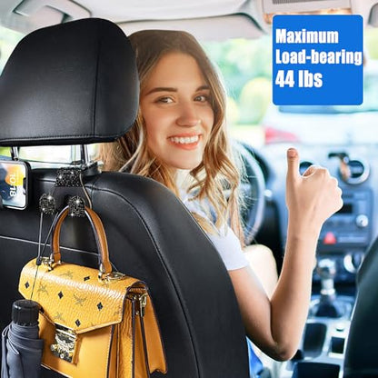 Bling Car Purse Hooks 2Pcs, Durable Car Headrest Hook, Holds 44Lbs, Double-Hooks, Wide-Opening, Rhinestone Automobile Purse Hangers Holder, Bling Car Accessories for Women, Black - color: Bling Black