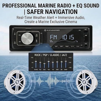 STUDIOFINIX Single Din Bluetooth 5.1 Marine Car Stereo Receiver, 240W Audio Head Unit with IR & APP Control, FM/AM Radio, Built-in Mic & EQ, USB/SD/AUX/MP3 for 12V Car Truck RV ATV UTV Boat (Black)