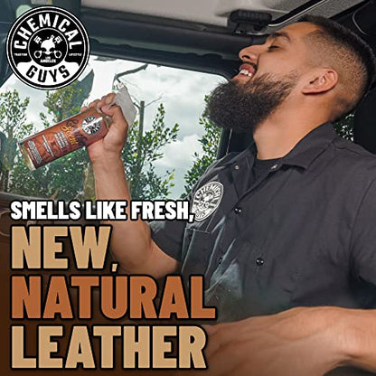 Chemical Guys Leather Scent Premium Air Freshener & Odor Eliminator – Car Air Freshener Leather Scent– Eliminates Odors and Refreshes Cars, Trucks, SUVs and RVs, 16 oz - size: 16 Fl Oz (Pack of 1), style: LEATHER 16 oz