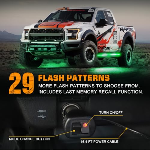 XRIDONSEN 2PCS 60 inch Green White Emergency Lights Strip 720 LED Running Board Strobe Lights Flashing Warning Safety First Responder for Firefighter Vehicles POV Fire Trucks Pickup SUV - color: Green/White