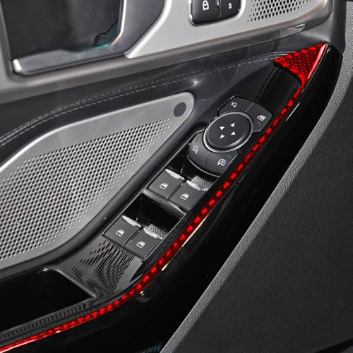 Real Red Carbon Fiber Car Window Lift Switch Control Side Strip Soft Sticker Auto Interior Trim Compatible with Ford Explorer(U625) XLT/Limited/ST/Platinum/Platinum Hybrid 2020 2021 2022 2023 - color: Front Row Window Lift Switch Side Trim
