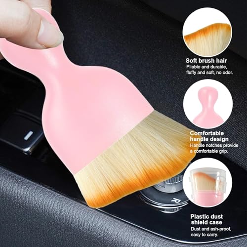 Car Interior Detailing Brush, Soft Bristle Cleaning Brush Car Detailing Brushs for Automotive Dashboard, Air Conditioner Vents,Scratch Free(Pink Brown) - color: Pink Brown
