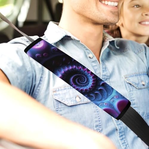 Fashion Car Seat Belt Covers Soft Cushion Pad Car Shoulder Strap Harness Pad Trippy Purple Tie Dye - color: Color860