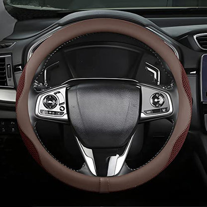 Car Steering Wheel Cover, Microfiber Breathable Ice Silk Leather Steering Wheel Cover Soft Anti-Slip Safety, 15inch Four Season Universal Fits for Most Truck,SUV,Cars (Coffee) - color: Coffee