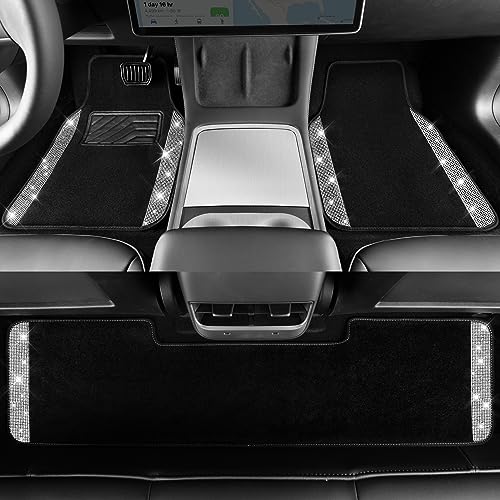 CAR PASS Bling Diamond Car Mats Shining Carpet Crystal Rhinestones Sparkly Glitter Floor Mats with Anti-Slip PVC Heel Pad Universal for Automotive SUV, Sedan, Van, 3pcs for Girl Women, Black Silver - color: Black Silver