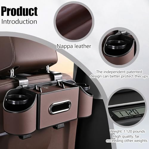 Back Seat Car Organizer,4 in 1 Multifunctional Car Back Seat Storage Box with Drink Cup Holder Tissue Box, for Hold Phone,Snacks, Drinks, Handbag - color: Kartan