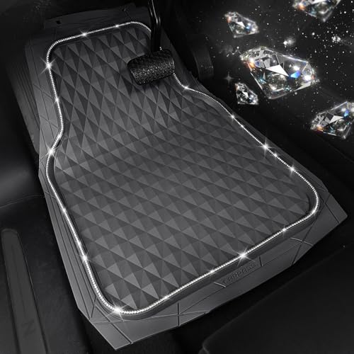 CAR PASS Bling Diamond Rubber Car Mats, Heavy Duty Deep Dish All-Weather Floor Mat Full Set Anti-Slip 3D Rhombus Waterproof Trim Fit Liner Universal Glitter Sparkly Shining Rhinestone, Gray Rubber - color: Gray Diamond