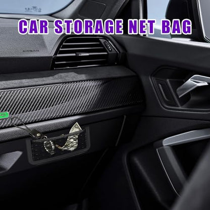 Dickno 2 PCS Car Pocket Phone Net, Universal Seat Side Storage Net Bag with Double Sided Tape, Automotive Frame Storage Net Pocket, Vehicle Interior Organizer for Phone Purse Bag - size: 2PCS