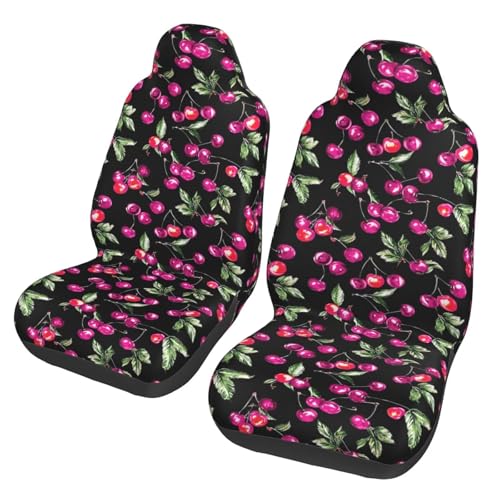 Cherry Print Car Seat Covers for Front Seats, 2 Pack Front Seat Cover Set of 2 for Front Seat Only Easy Installation Pink Fruit Automotive Seat Cover Cushion Fits Most Car Truck Van and SUV - color: Cherry