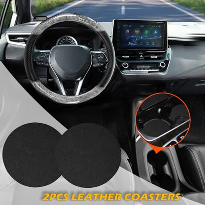 Wood Grain Steering Wheel Cover Carbon Car Steering Wheel Covers 14 1/2-15 inch with Coasters Microfiber Leather Splicing Breathable Anti-Slip Durable Universal Steering Wheel Protective - Gray - color: White