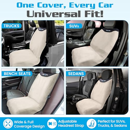 HAPPEGEAR Happeseat Waterproof Car Seat Cover & Protector – Universal Fit Car Seat Towel Cover – Non-Slip Backing, Easy Install & Storage, Machine Washable, Fits Front & Back, Sand - color: Sand