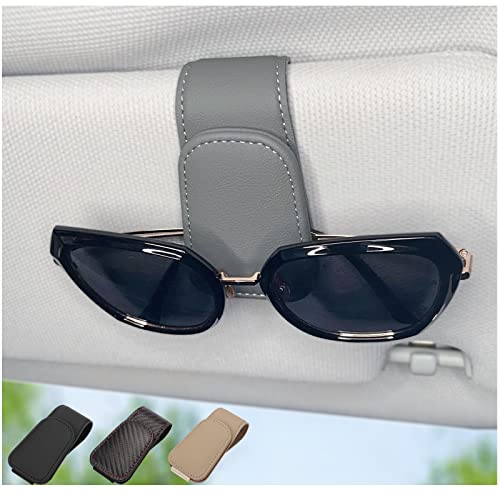 CHOSMOYI Magnetic Leather Sunglass Holder for Car, Sunglasses Clip for Car Visor, Auto Interior Accessories Universal for Different Size Eyeglasses (Grey) - color: grey