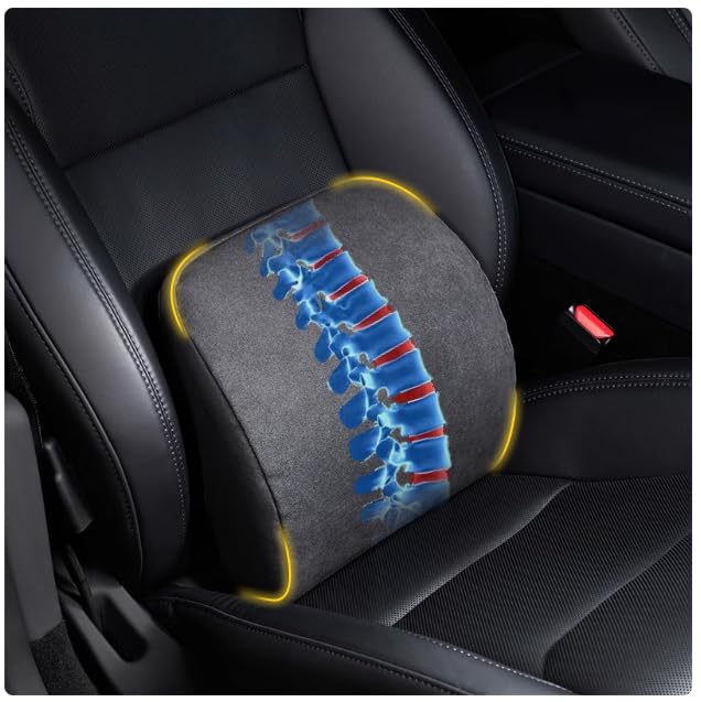 TOPABYTE Lumbar Support Pillow Ergonomic Memory Foam Lumbar Pillow for Lower Back Pain Relief - Back Cushion for Driving, Chair Support for Car, Office & Gaming Chairs (Black, 1PC)