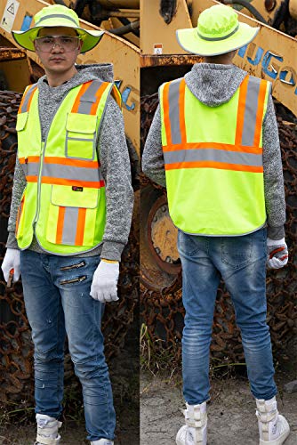 zojo High Visibility Safety Vest, 5PCS,Reflective with Multi-Functional Pockets and Zipper,for Men Women work(Yellow-Strip) - color: Yellow-strip