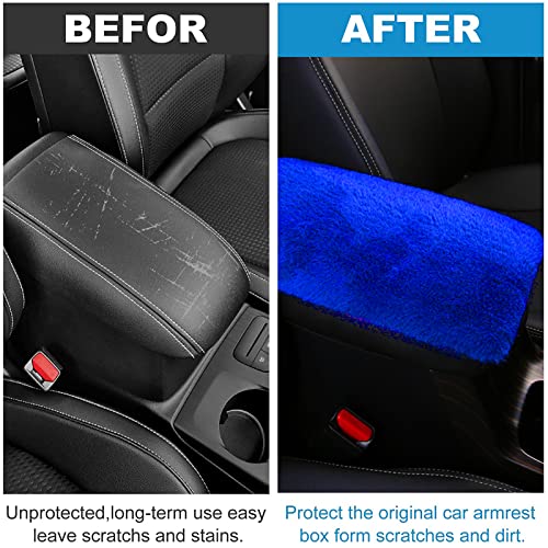 Fluffy Furry Armrest Cover for Car, Auto Center Console Cover Pad Car Soft Console Pad Wool Fur Armrest Seat Box Cover Protector Universal Fit for Most Vehicle, SUV (Royal Blue) - color: Royal blue