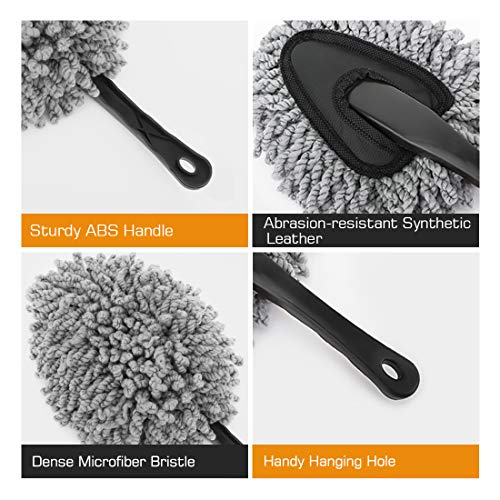 MoKo Car Duster, 2 Pack Super Soft Microfiber Dash Duster Detail Brush Set Interior Exterior Cleaning Dusting and Washing Tool for Car Motorcycle Automotive Dashboard Air Vents - Gray