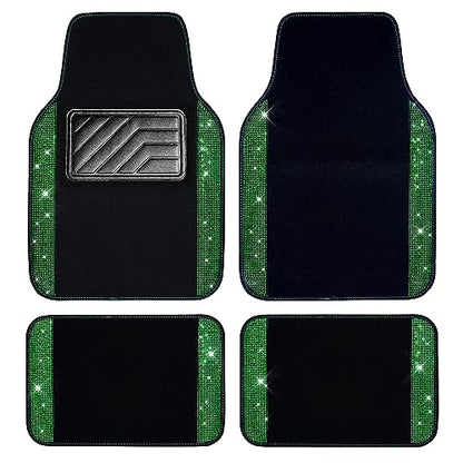 CAR PASS Shining Rhinestones Carpet, Bling Crystal Diamond Sparkly Glitter Car Floor Mats with Anti-Slip PVC Heel Pad Automotive Universal for SUV,Sedan,Car,Van,4pcs for Girl Women Green Diamond - color: Green Diamond
