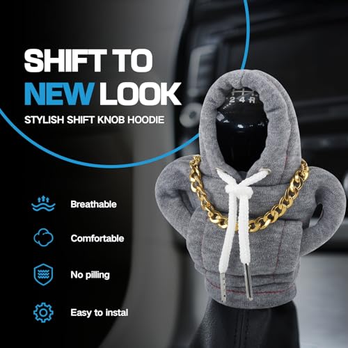 Funny Gear Shift Hoodie Cover, Car Shifter Knob Sweatshirt, Universal Stick Shift Cover for Car Gear Handle - color: Grey