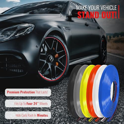 RIMiQ PROTECTiQ Universal Wheel Protection - 1/4" Trim Easy to Apply with Automotive 3M Tape. 6 Colors - Fits Up to 24" Rims - Including Tesla - Red - color: Red, size: Protectiq