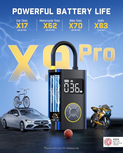 Fanttik X9 Pro Portable Tire Inflator for Compact Car, 1Min Fast Inflate Air Pump with Digital Tire Pressure Gauge, 150PSI Air Compressor for Car, Electric Bikes, Motorcycle, Ball, Deluxe Package