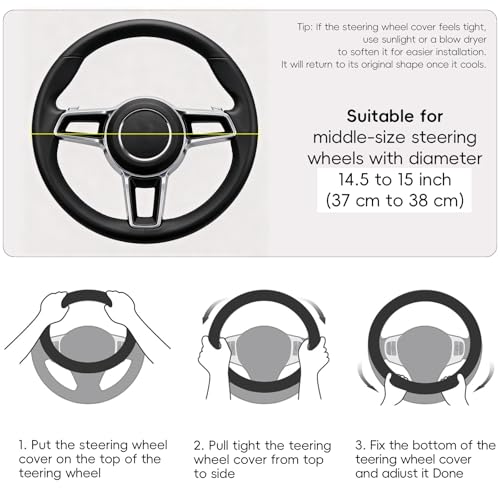 LABBYWAY Steering Wheel Cover, Universal Fit 15 Inch Microfiber Leather Car Wheel Protector, Anti-Slip, Red - color: black&red