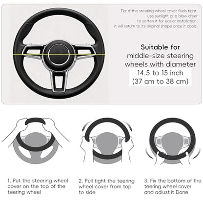 LABBYWAY Microfiber Leather Auto Car Steering Wheel Cover, Universal 15 Inch Anti-Slip Wheel Protector, Red - color: Fiber Red