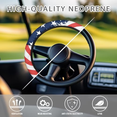 Patriotic Golf Cart Steering Wheel Cover Golf Cart Accessories Fit 13-14 Inch Anti-Slip Car Steering Wheel Cover Odorless Breathable Wrap Cover Sweat Absorption - color: Patriotic