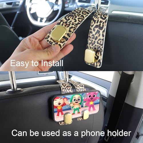 Purse and Bag Hook for Car, Zinc Alloy Seat Headrest Hooks, Upgraded Leather Car Seat Back Purses Hanger and Bags Holder (Leopard, 2Pack) - color: Leopard
