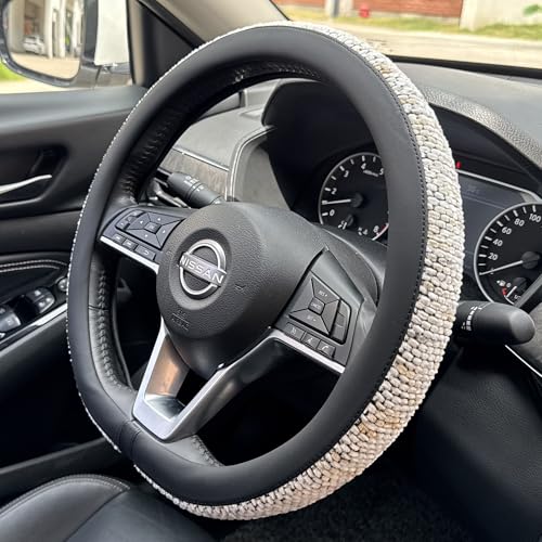 PINCTROT D Shaped Chenille Leather Steering Wheel Cover, Soft Mottled Colors, Sweat-Proof, Non-Slip Grip, All-Season Comfort, Flat Bottom 14.5-15 Inch(Mottled White) - color: 2.White, size: D Shaped/Flat Bottom[14 1/2''-15'']
