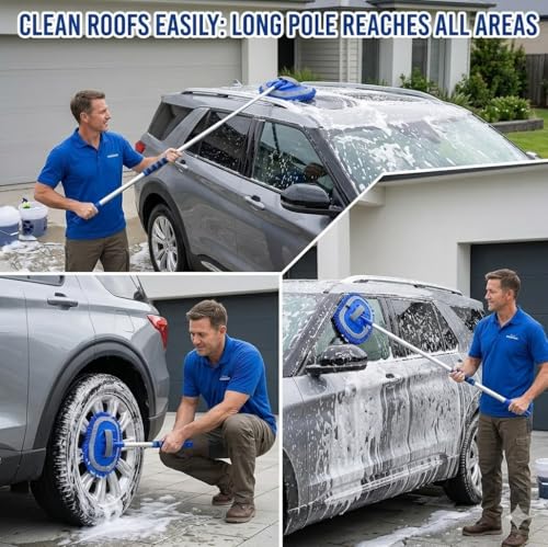 Wontolf 62'' Car Wash Brush Kit with Long Handle, Chenille Microfiber Car Wash Mop Mitt Scratch-Free Car Detailing Cleaning Brush Care Kit Car Cleaning Supplies for Cars RV Truck Boat - color: Blue-7pcs