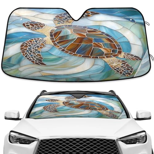 Sea Turtle Glass Ocean Windshield Sunshade Car Sun Shade Front Window Shade for Truck SUV Blocks UV Rays Sun Reflector Visor Protector Accordion Folding - color: Multi729