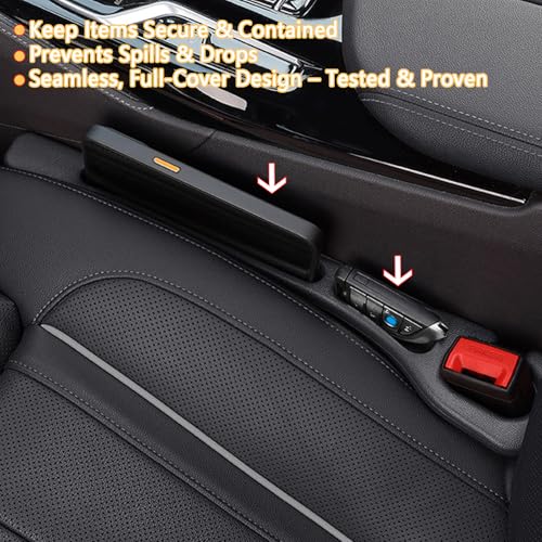 Car Seat Gap Filler Organizer of 2 - No Drop Seat Guard, Universal Car Seat Gap Filler, Durable Non-Slip Material, Easy 10-Second Install for Cars, Trucks & SUV (Black) - color: Black