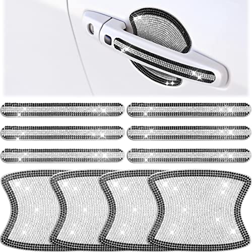 Frienda 10 Pieces Bling Car Accessories for Women Bling Car Door Handle Protector Door Handle Covers for Car Rhinestone Car Bowl Protector Accessories Women Stickers(Black White) - color: Black White