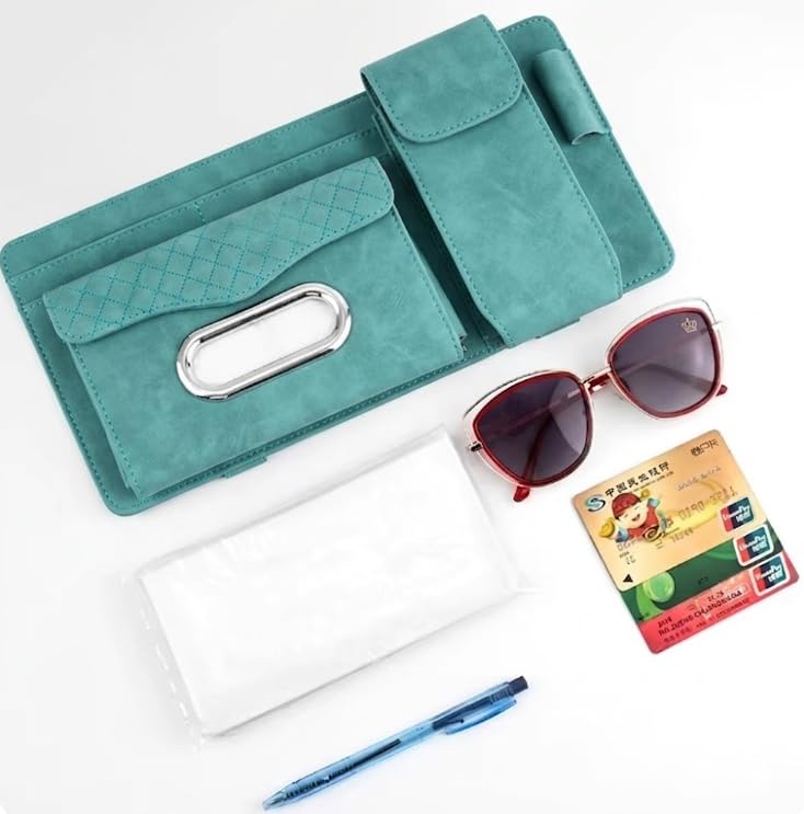 Multifunctional Car Visor Organizer (Suede leather - Blue) - color: Suede leather - Blue