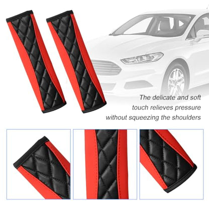 2PCS Car Seat Belt Cover, Soft Comfortable Leather Vehicle Seatbelt Shoulder Pad Cushion, Breathable Automotive Interior Seat Strap Harness Mat, Universal for RV SUV Truck (Red) - color: Red