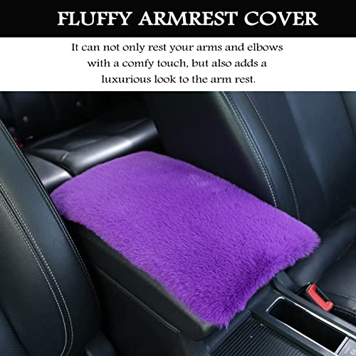 Fluffy Furry Armrest Cover for Car, Auto Center Console Cover Pad Car Soft Console Pad Wool Fur Armrest Seat Box Cover Protector Universal Fit for Most Vehicle, SUV (Purple) - color: Purple