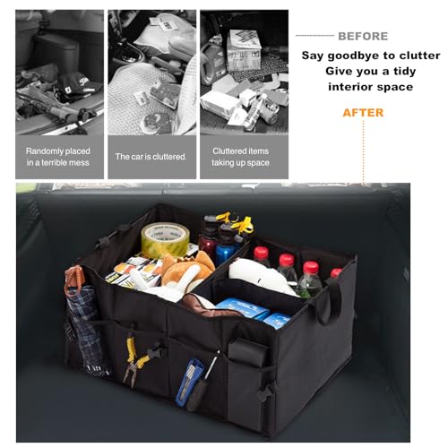 Trunk Organizer, Storage Box - 52L Large Capacity Collapsible Multi Compartments Organizer, Portable Storage Box for Most Cars/SUV, Waterproof Oxford Fabric, Black