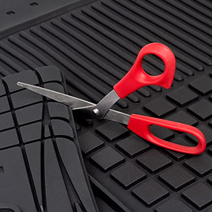 BDK 4-Piece FlexGrid Rubber Floor Mats for Cars Trucks SUVs Vans, Trim-to-Fit Heavy Duty Weatherproof Waterproof Square Grid Deep Dish Ridges Protection Front Rear