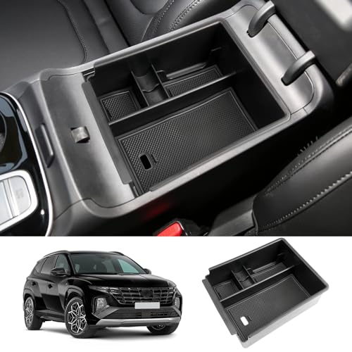LUWU 2025 2026 Tucson Accessories for 2022-2025 2026 Hyundai Tucson Center Console Organizer Armrest Storage Box Armrest Console Organizer Insert Tray Black-trim(NOT FOR 2025 PHEV &Limited Model) - color: for Automatic 2025 Tucson SEL/SE/XRT Black