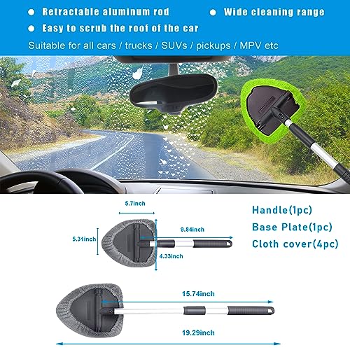 Ziciner Car Windshield Cleaner, Microfiber Auto Cleaning Wiper with Aluminum Extendable Handle and 2 Washable Reusable Cloth Pad Head, Universal Vehicle Interior Exterior Cleaner Kit (Green-Triangle) - size: Green-triangle