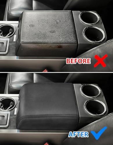 Center Console Cover for Ford F150 XL XLT 2004-2014, Expedition 2007-2014, Lincoln Mark LT 2006-2008, PU Leather Middle Armrest Cusion Protector, Bucket Seat Only, Anti-Scratch - size: Bucket Seat, 04-14 F150 XL XLT, black stitch