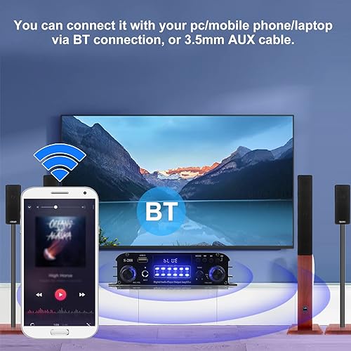 Romicta 4 Channel Bluetooth 5.0 Stereo Amplifier, 50Wx4 Home Audio Stereo Receiver, 1200W Max, USB/SD/FM, Class D HiFi Power Amp for Home Theater, Car & Karaoke, Includes Remote & Power Adapter - style: 4.0 CH (With FM)