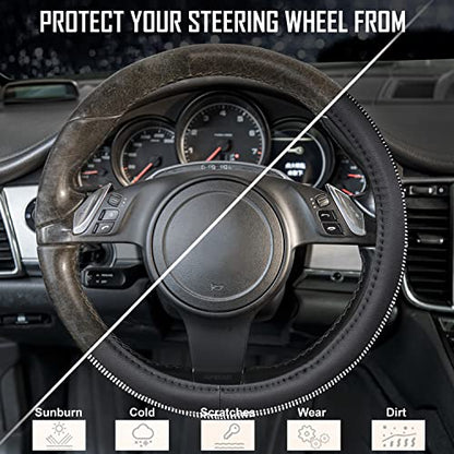 CAR PASS Diamond Black Leather Steering Wheel Cover, with Bling Crystal Rhinestones Universal Fit 14" 1/2-15" Crystal Glitter for Women Sparkle Girl Fit Suvs,Vans,Sedans,Cars,Trucks, White Diamond - color: Black Crystal Holder Silver Diamond