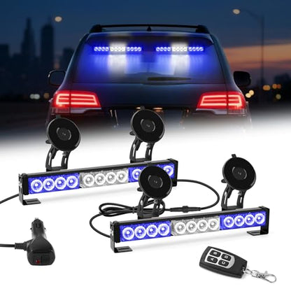 Blue White LED Emergency Lights for Vehicles First Responder Strobe Lights Bar for Firefighters Police Trucks Blue and White 23 Flash Patterns 2pcs 12.8 inch Wireless Remote Control Warning Lights - color: Blue White
