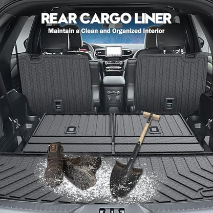 KUST Trunk Cargo Mat for Ford Explorer 2020-2025 2026 (6 Seats), TPE Rubber Rear Cargo Liner with 2nd/3rd Row Backrest Mat for Explorer Accessories All Weather Back Seat Protector Cover - style: Explorer 2020-2026 │ Trunk + Backrest Mat