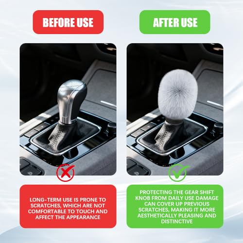 2PCS Plush Car Gear Shift Knob Cover & Handbrake Cover, Shift Knob Protector, Soft Fluffy Gear Handbrake Protective Sleeves, Shifter Lever Brake Handle Warm Plush Set for Cars (Gray) - color: Gray