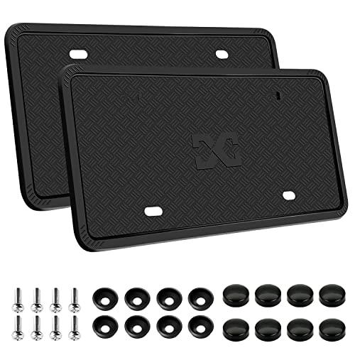 XCLPF Silicone Black License Plate Frame Covers 2 Pack- Front and Back Car Plate Bracket Holders. Rust-Proof, Rattle-Proof, Weather-Proof (Black) - color: Black